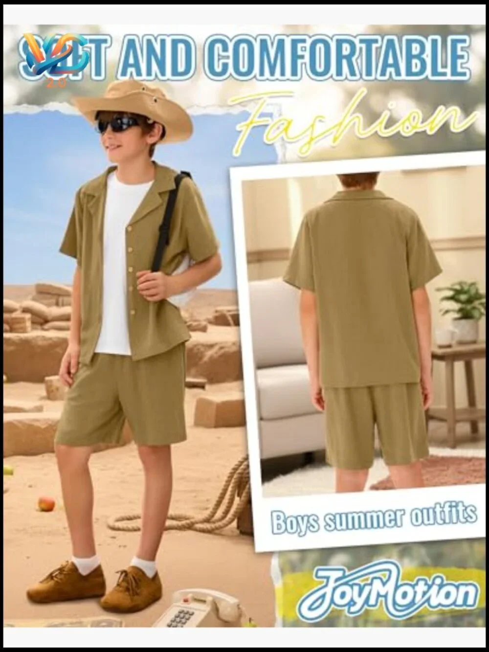 Boys Linen Short Sleeve Tee & Shorts Set 5-14 Summer Beach Outfit